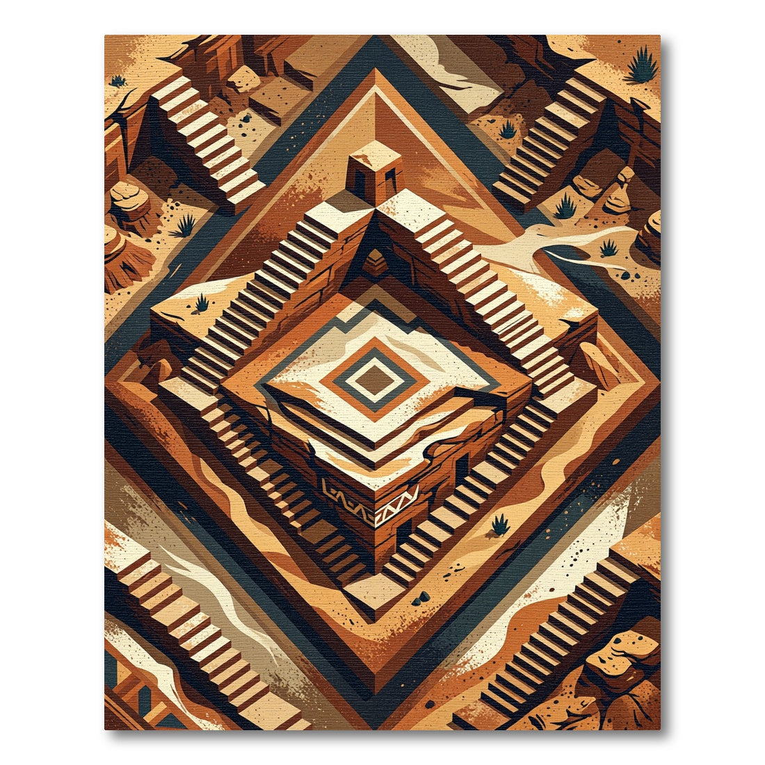 Terracotta Geometric Ziggurat Step Art Rug