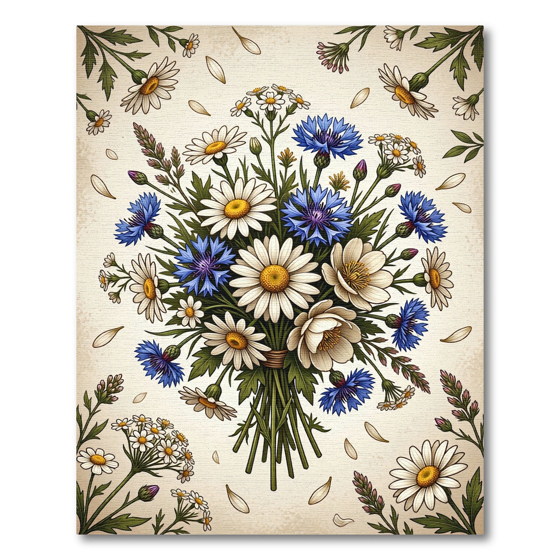 Wildflower Bouquet with Daisy and Cornflower Rug