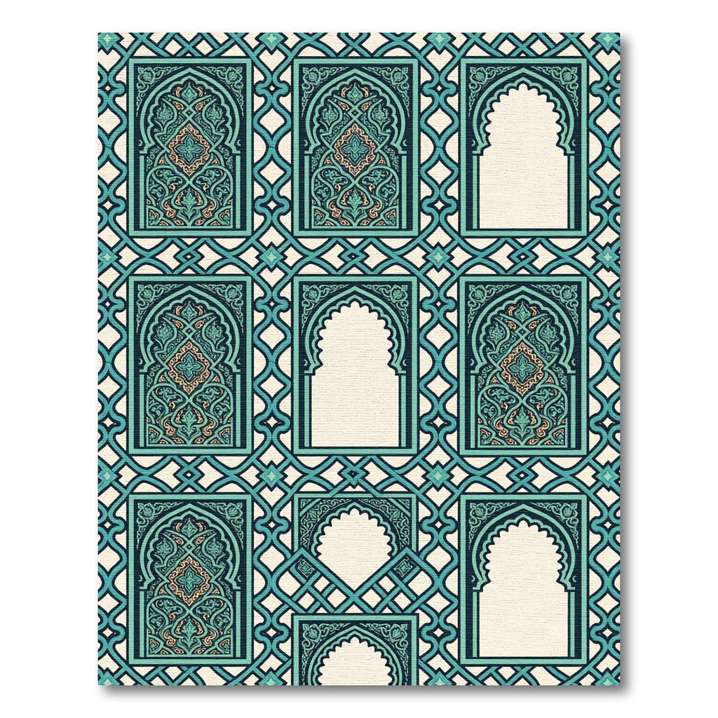 Teal Cream Arched Inlay Geometric Rug