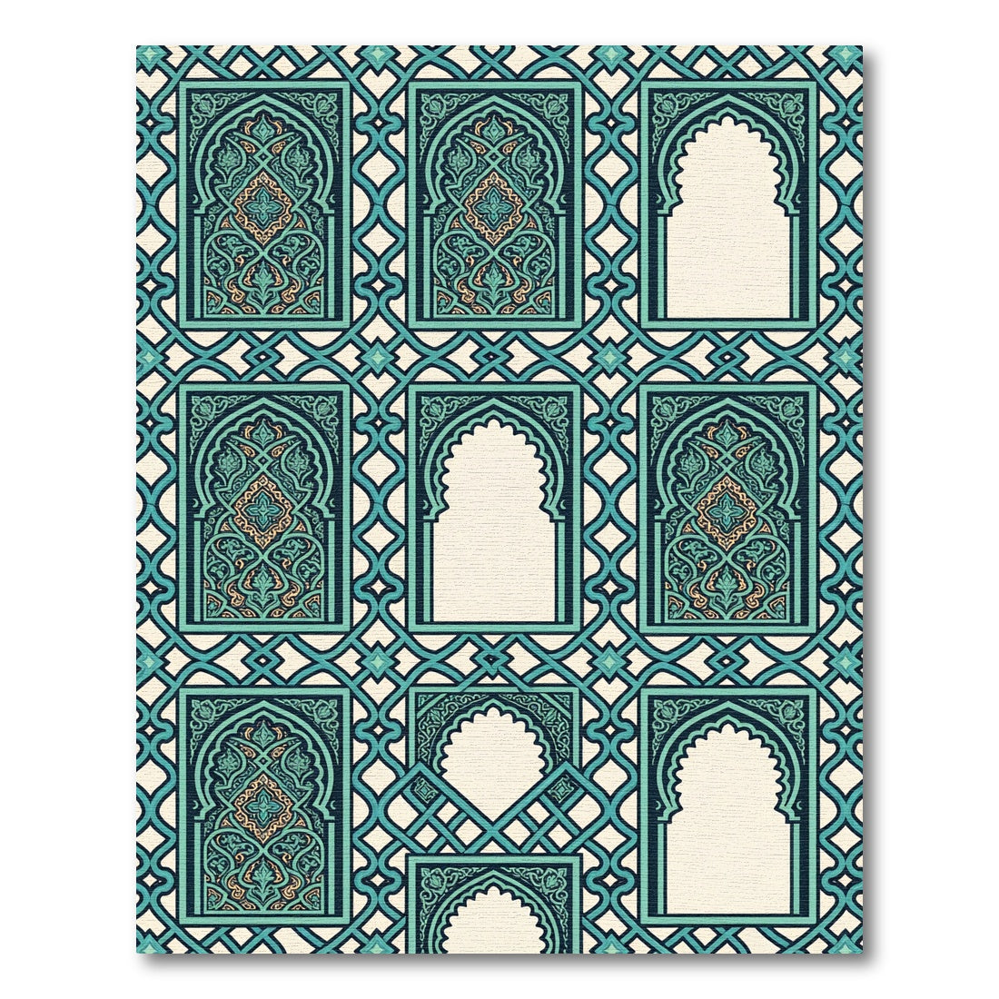 Teal Cream Arched Inlay Geometric Rug
