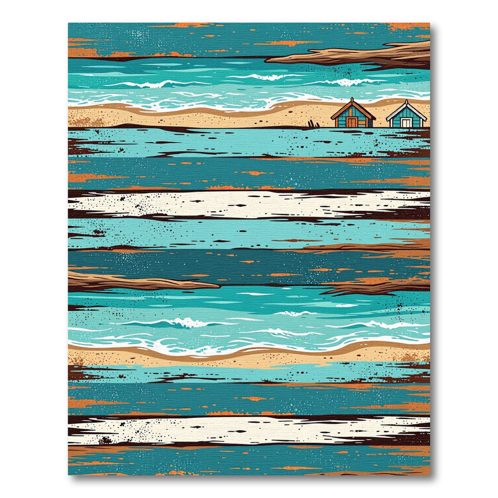 Coastal Beach House Striped Ocean Scene Rug