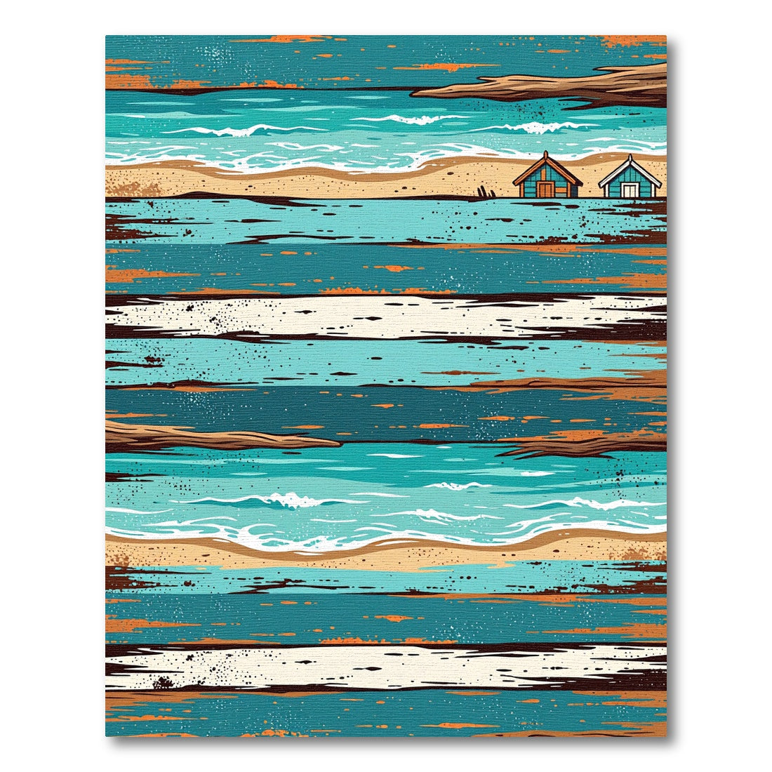 Coastal Beach House Striped Ocean Scene Rug