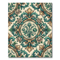 Elegant Teal and Gold Rose Damask Rug