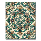 Elegant Teal and Gold Rose Damask Rug