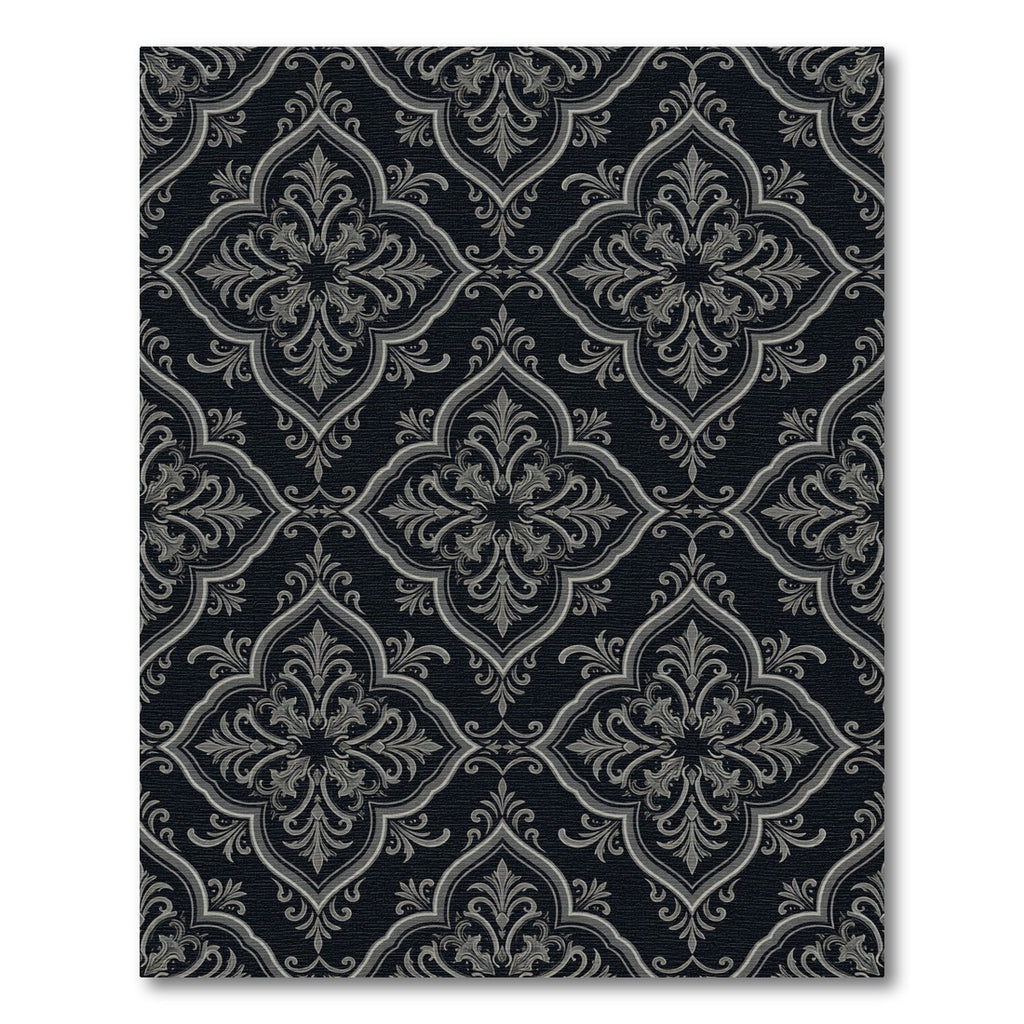Dark Gray Damask Floral Scroll Rug