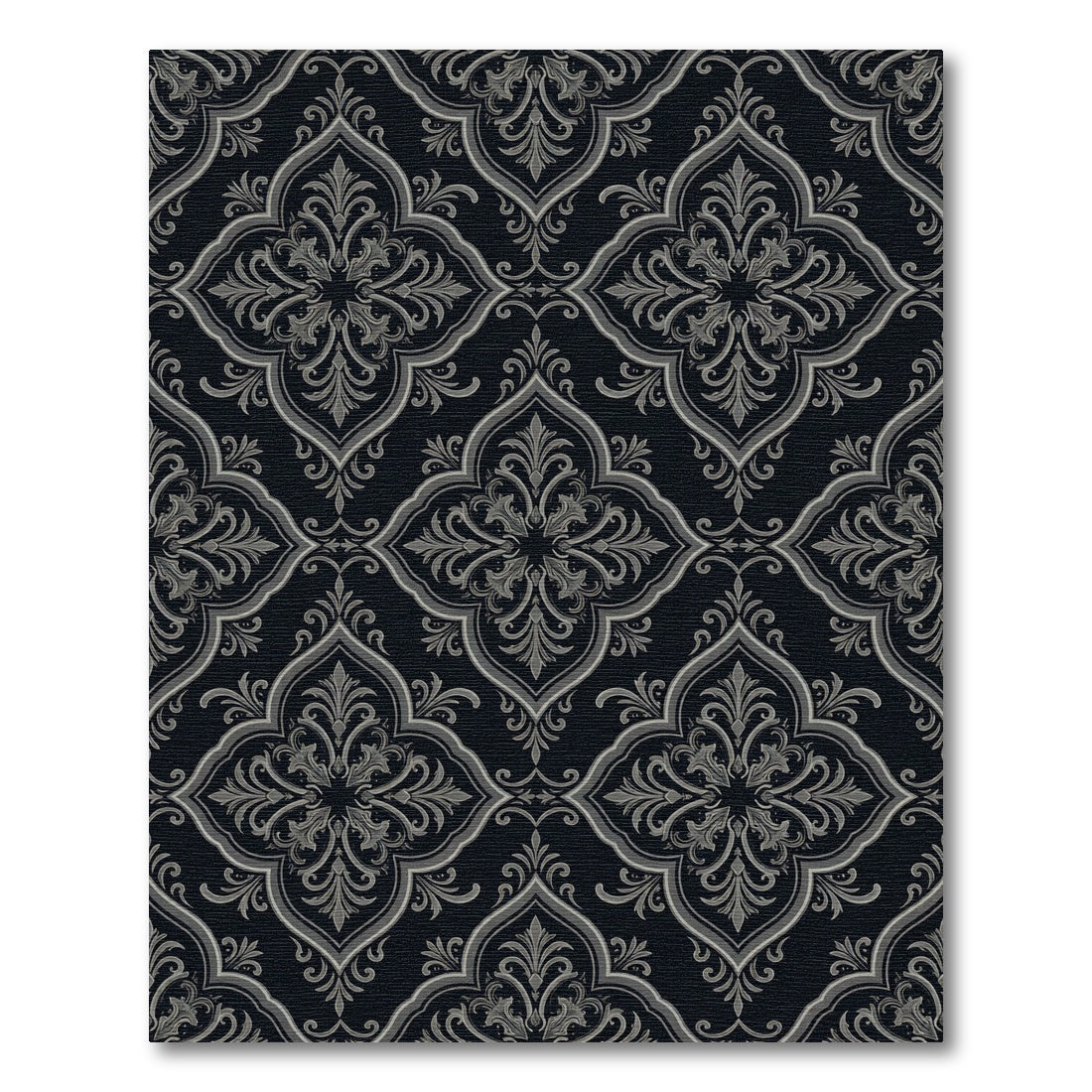 Dark Gray Damask Floral Scroll Rug