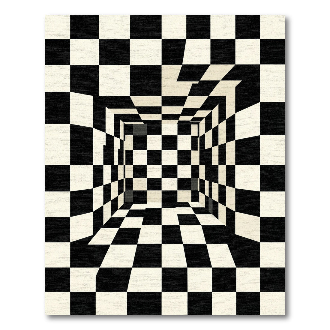 Black White Optical Illusion Checkerboard Room Rug