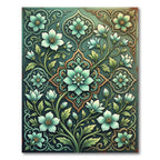 Elegant Teal Floral Vine Medallion Rug