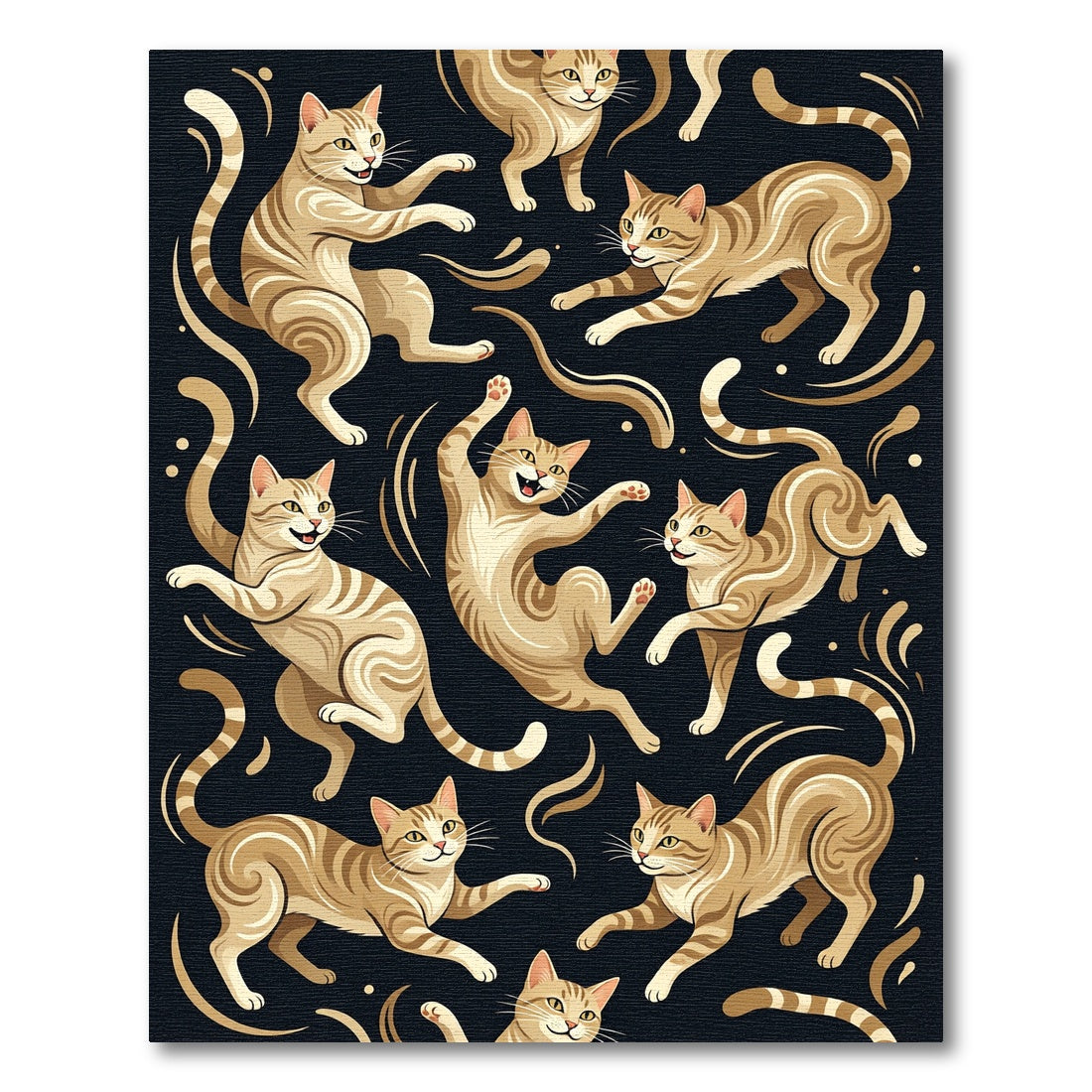 Playful Golden Tabby Cat Silhouette Rug