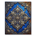 Ornate Royal Blue Golden Damask Scroll Rug