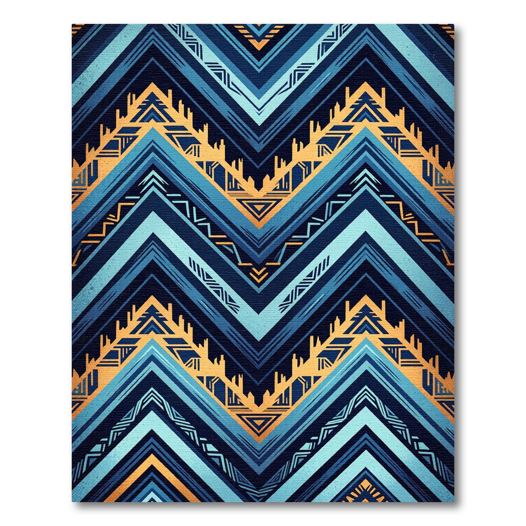 Geometric Deep Blue Golden Zigzag Rug