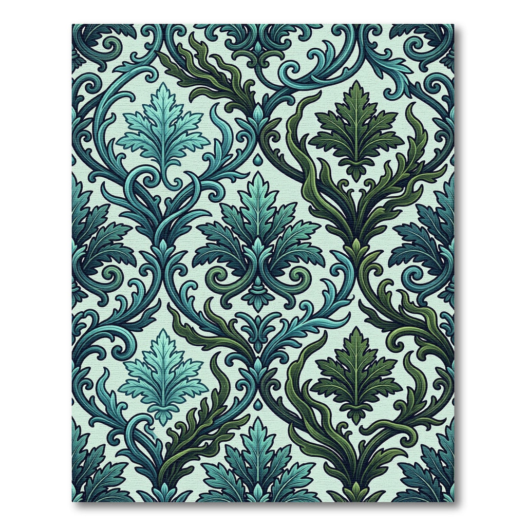 Ornate Teal and Forest Green Damask Rug