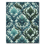 Ornate Teal and Forest Green Damask Rug