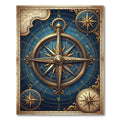 Golden Antique Compass Blue Nautical Rug