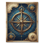 Golden Antique Compass Blue Nautical Rug