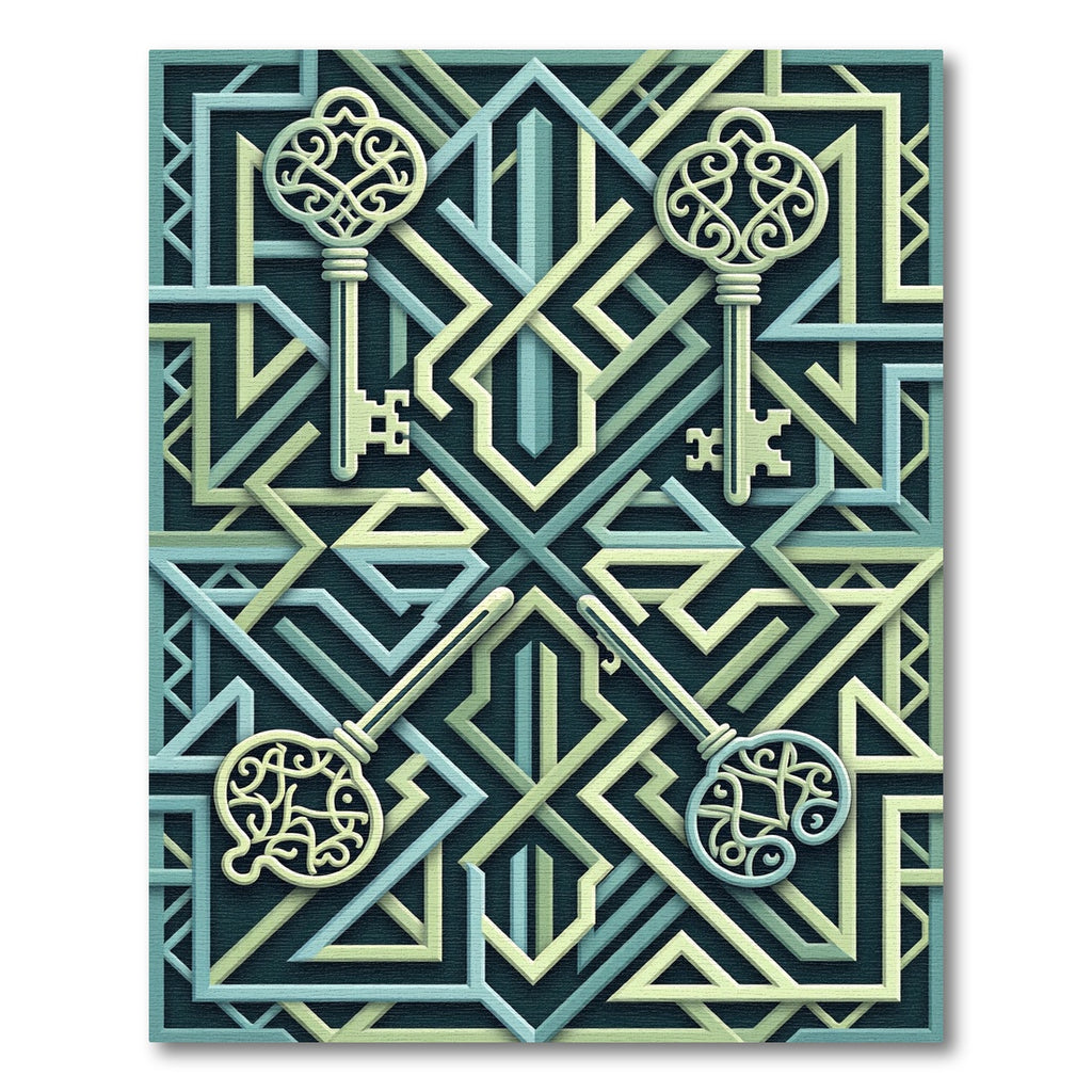 Elegant Sage Key Geometric Interlaced Art Rug