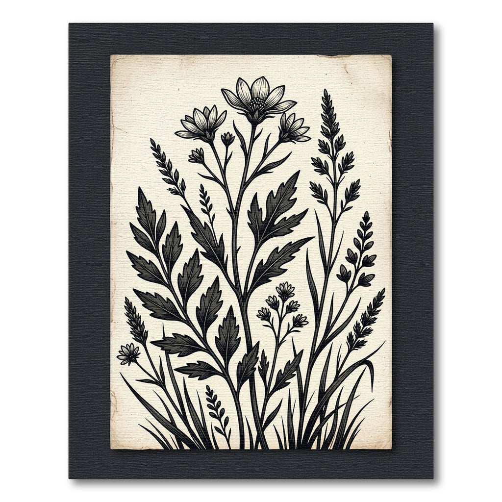 Vintage Black Botanical Floral Arrangement Rug