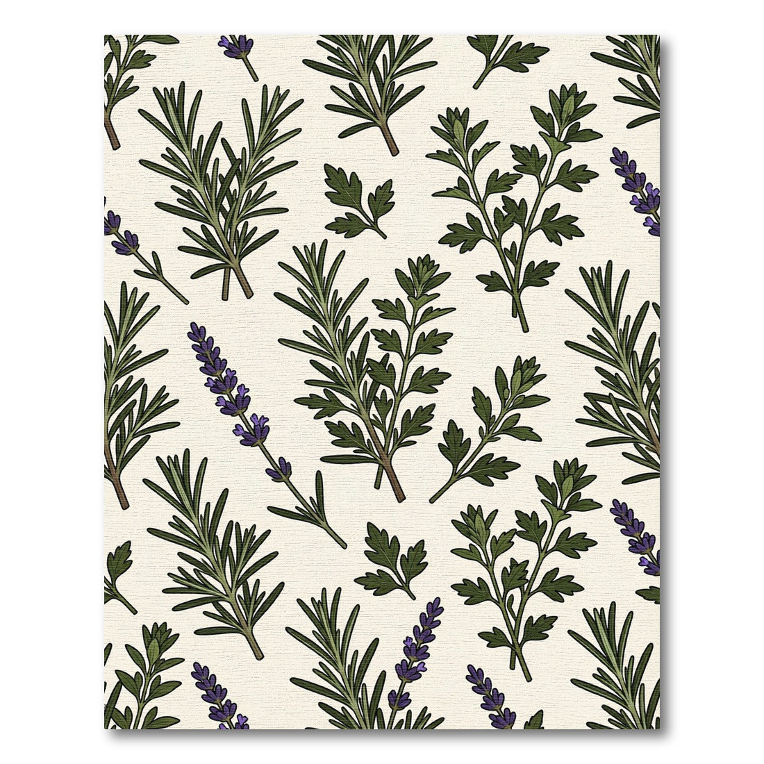 Green Herb Sprigs Lavender Botanical Rug