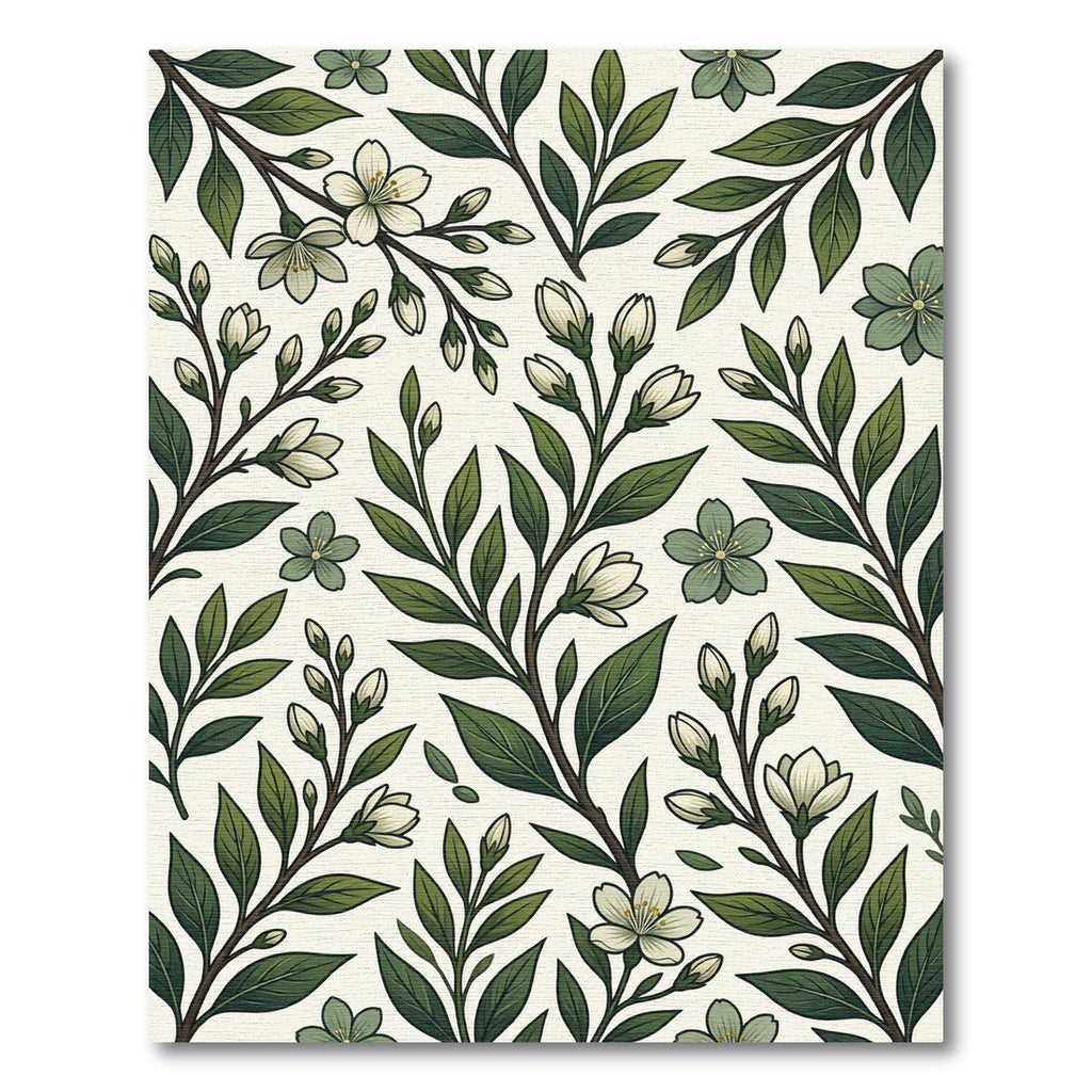 Elegant Olive Green Botanical Jasmine Rug