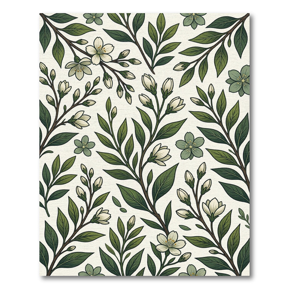 Elegant Olive Green Botanical Jasmine Rug