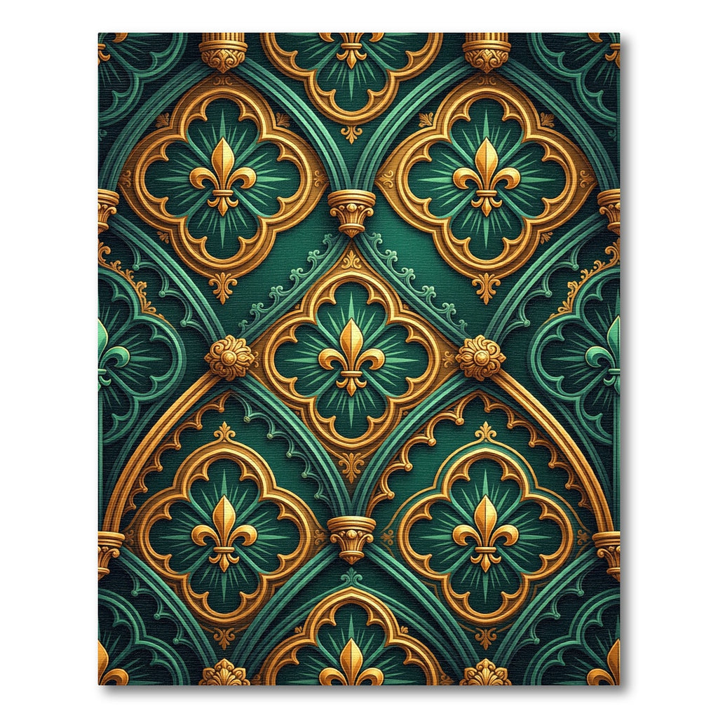 Emerald Gold Gothic Fleur-de-lis Lattice Rug