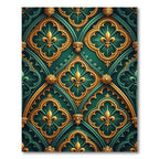 Emerald Gold Gothic Fleur-de-lis Lattice Rug