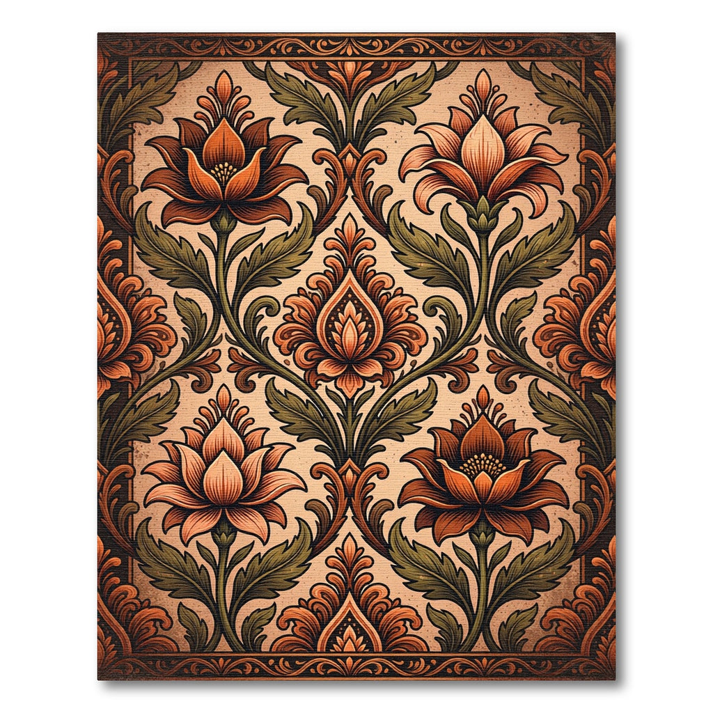 Ornate Terracotta Floral Damask Rug