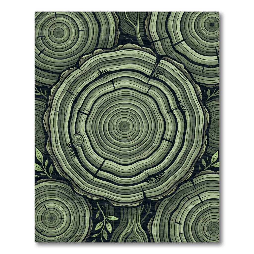 Green Wood Grain Rings Pattern Rug