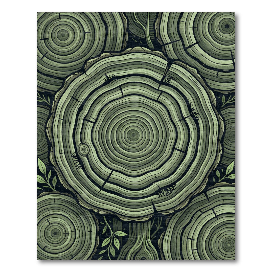Green Wood Grain Rings Pattern Rug
