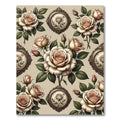 Cream Roses Vintage Oval Framed Medallions Rug