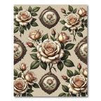 Cream Roses Vintage Oval Framed Medallions Rug