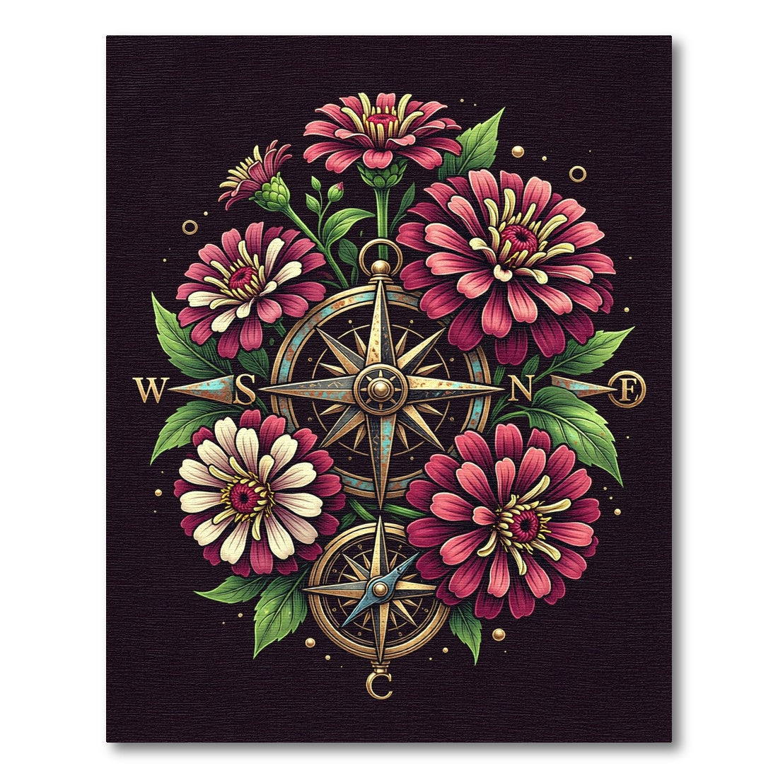 Vintage Floral Compass Nautical Art Rug