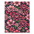 Dark Navy Pink Floral Botanical Garden Rug