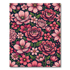 Dark Navy Pink Floral Botanical Garden Rug