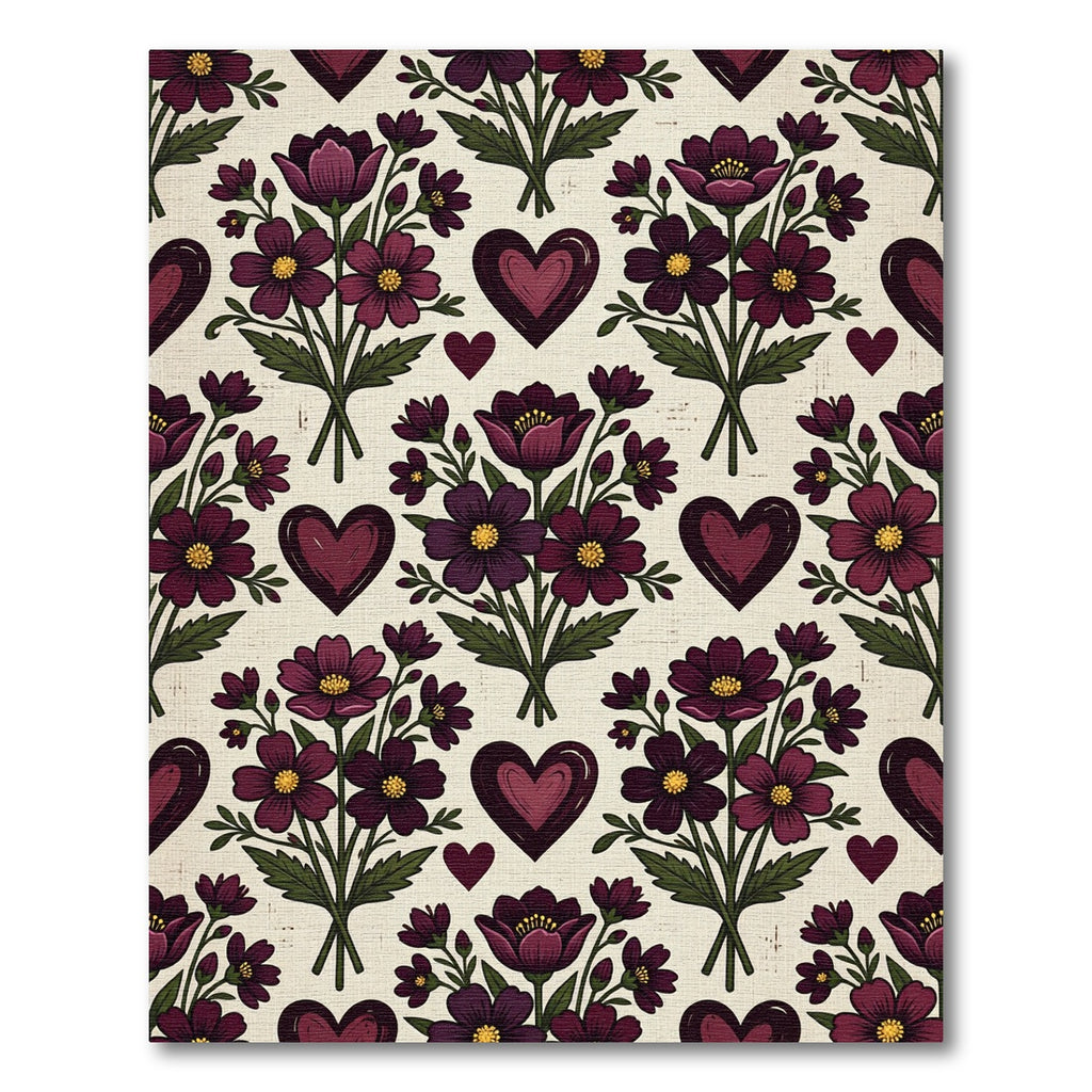 Deep Plum Floral Heart Bouquet Rug