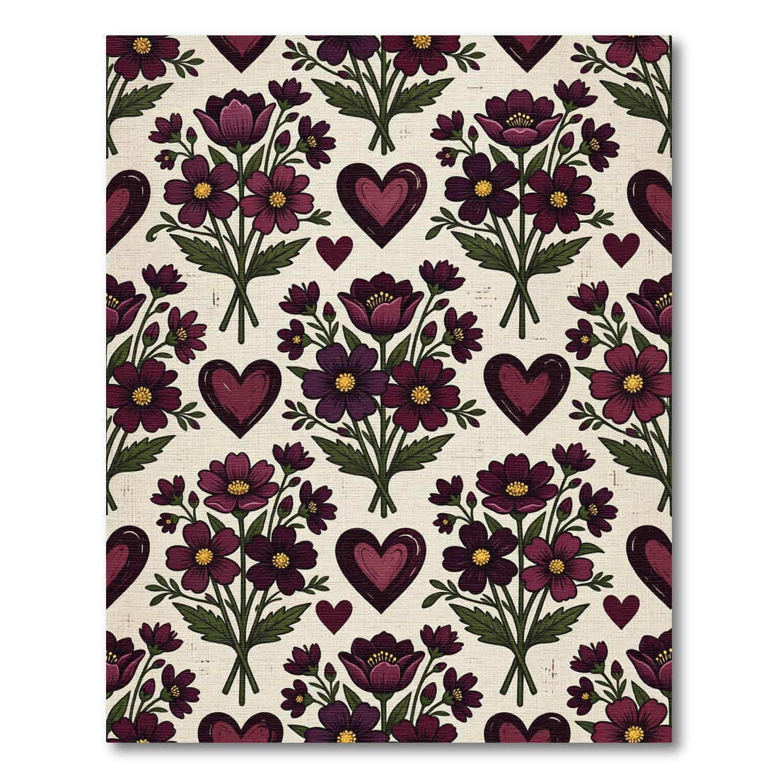 Deep Plum Floral Heart Bouquet Rug