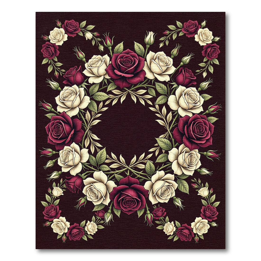 Maroon Cream Rose Wreath Arrangement Rug