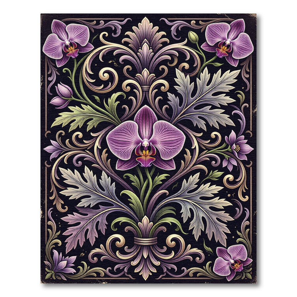 Orchid Floral Scrollwork Purple Gold Rug