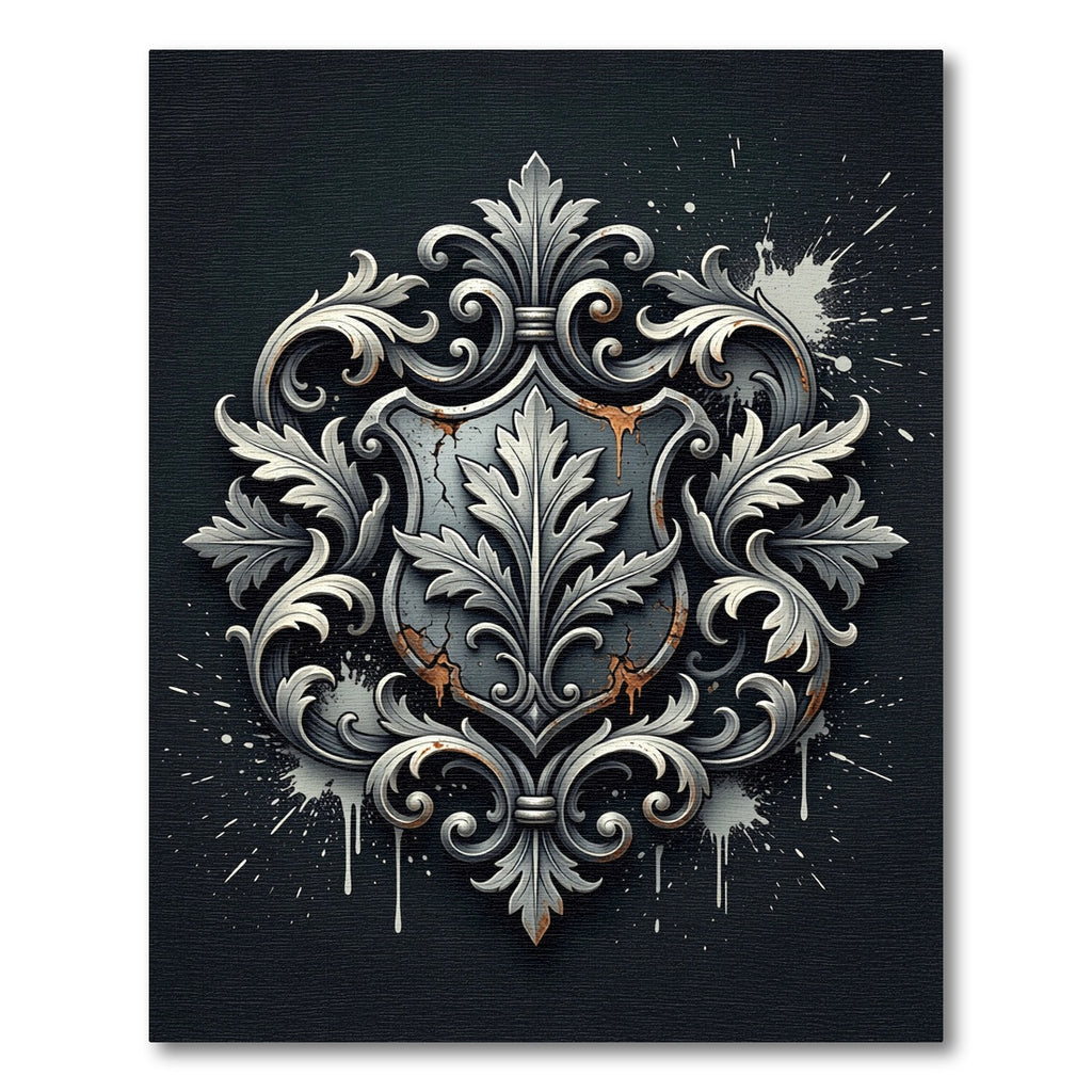 Ornate Silver Baroque Leaf Shield Rug