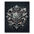 Ornate Silver Baroque Leaf Shield Rug