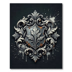 Ornate Silver Baroque Leaf Shield Rug