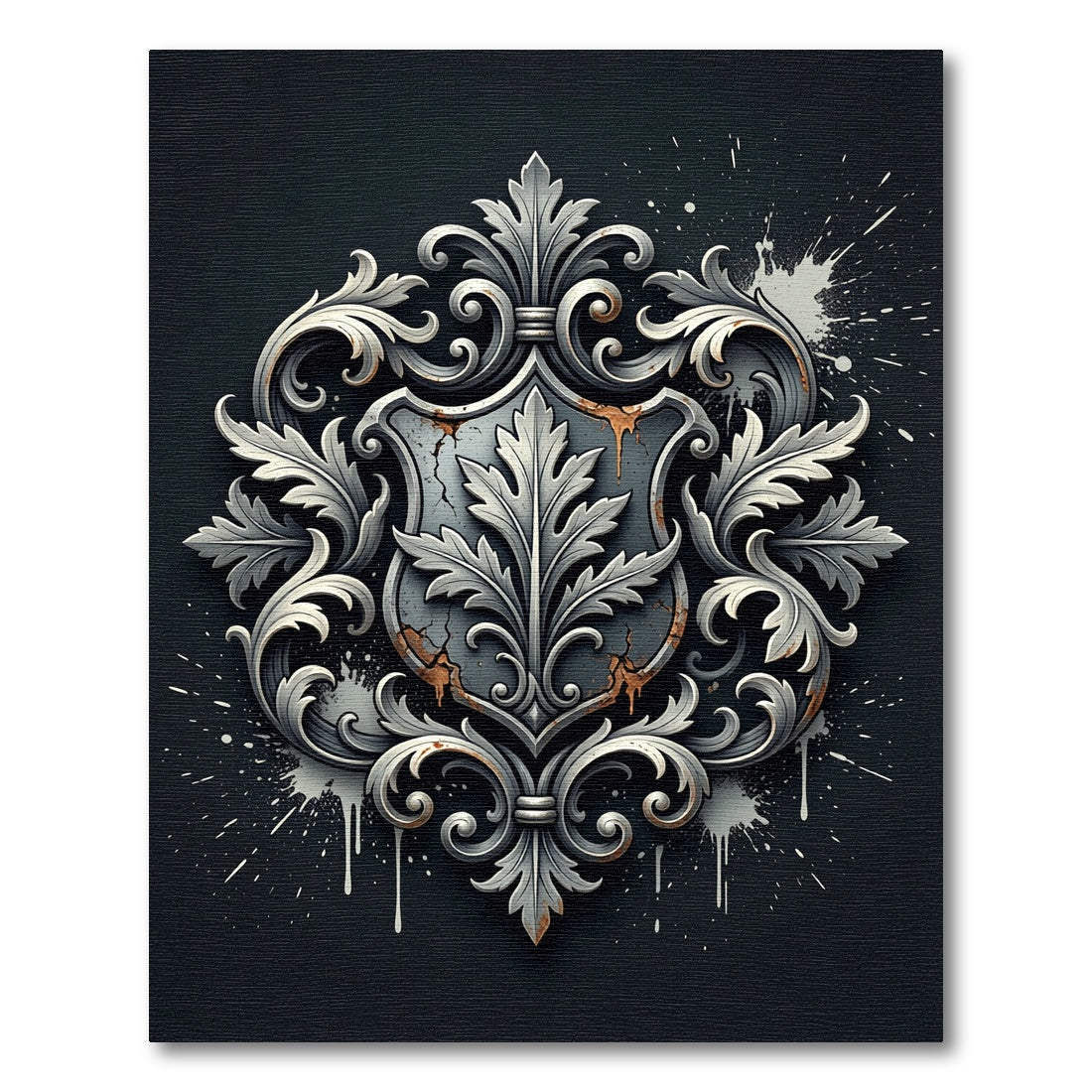Ornate Silver Baroque Leaf Shield Rug