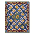 Blue Lattice Floral Yellow Blossom Medallion Rug
