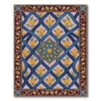 Blue Lattice Floral Yellow Blossom Medallion Rug
