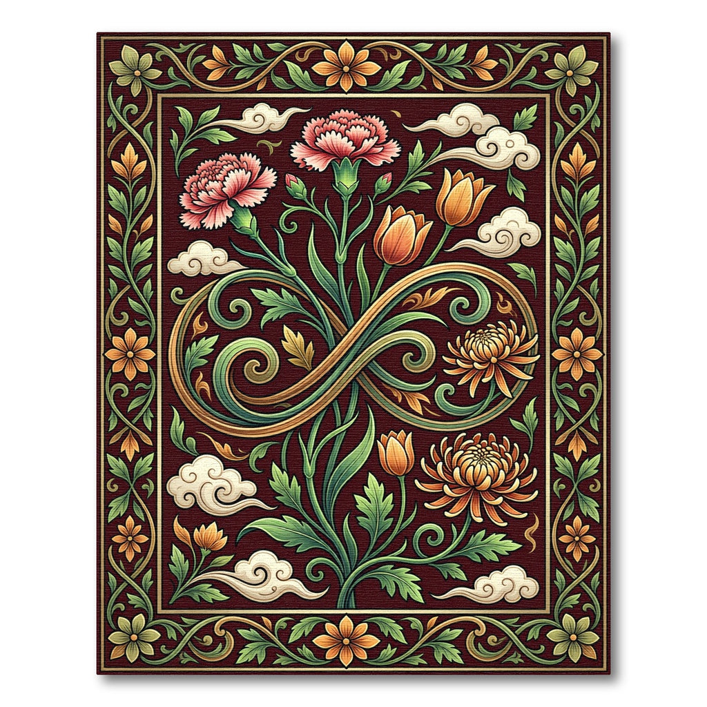 Crimson floral tapestry infinity Rug