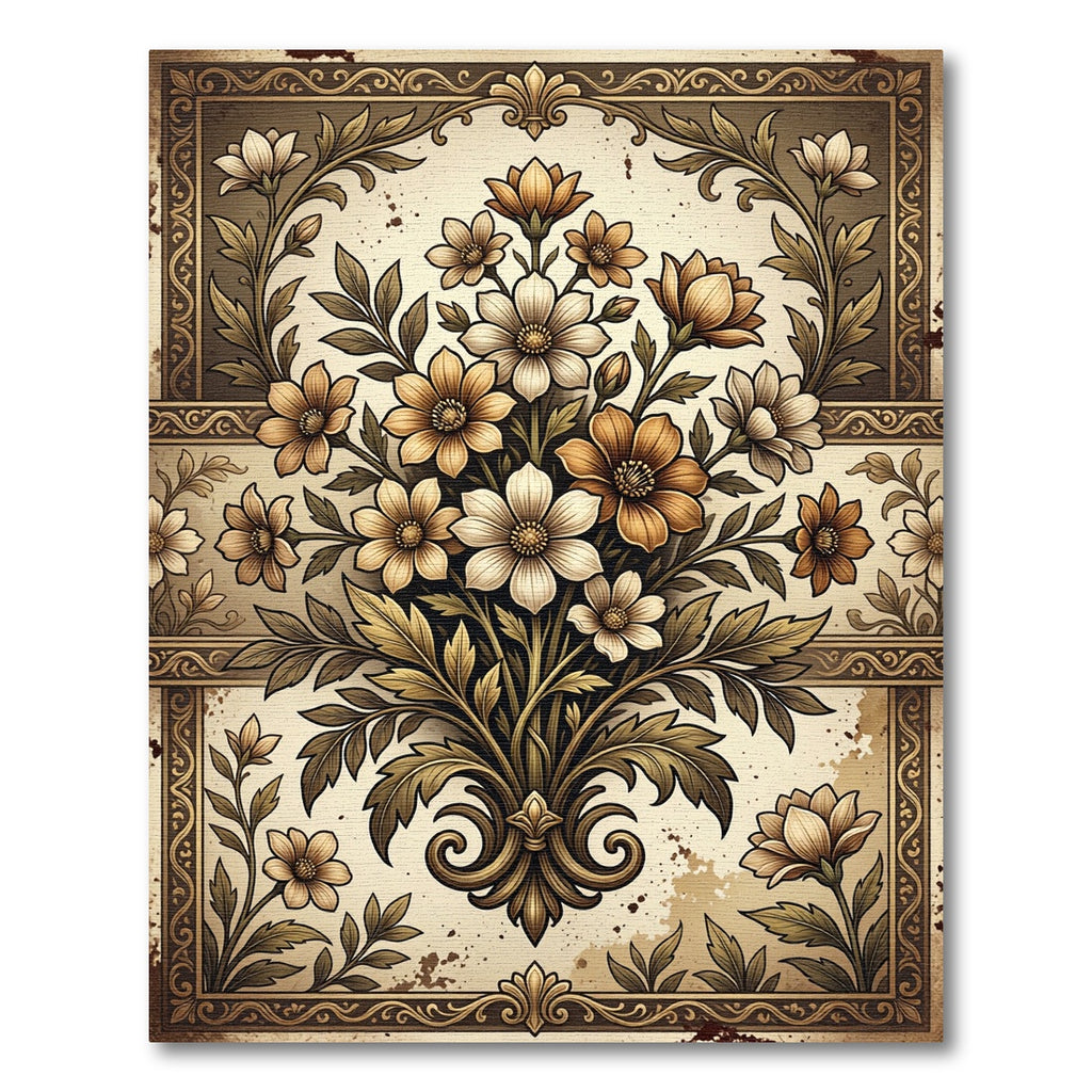 Golden Floral Botanical Sepia Bouquet Rug