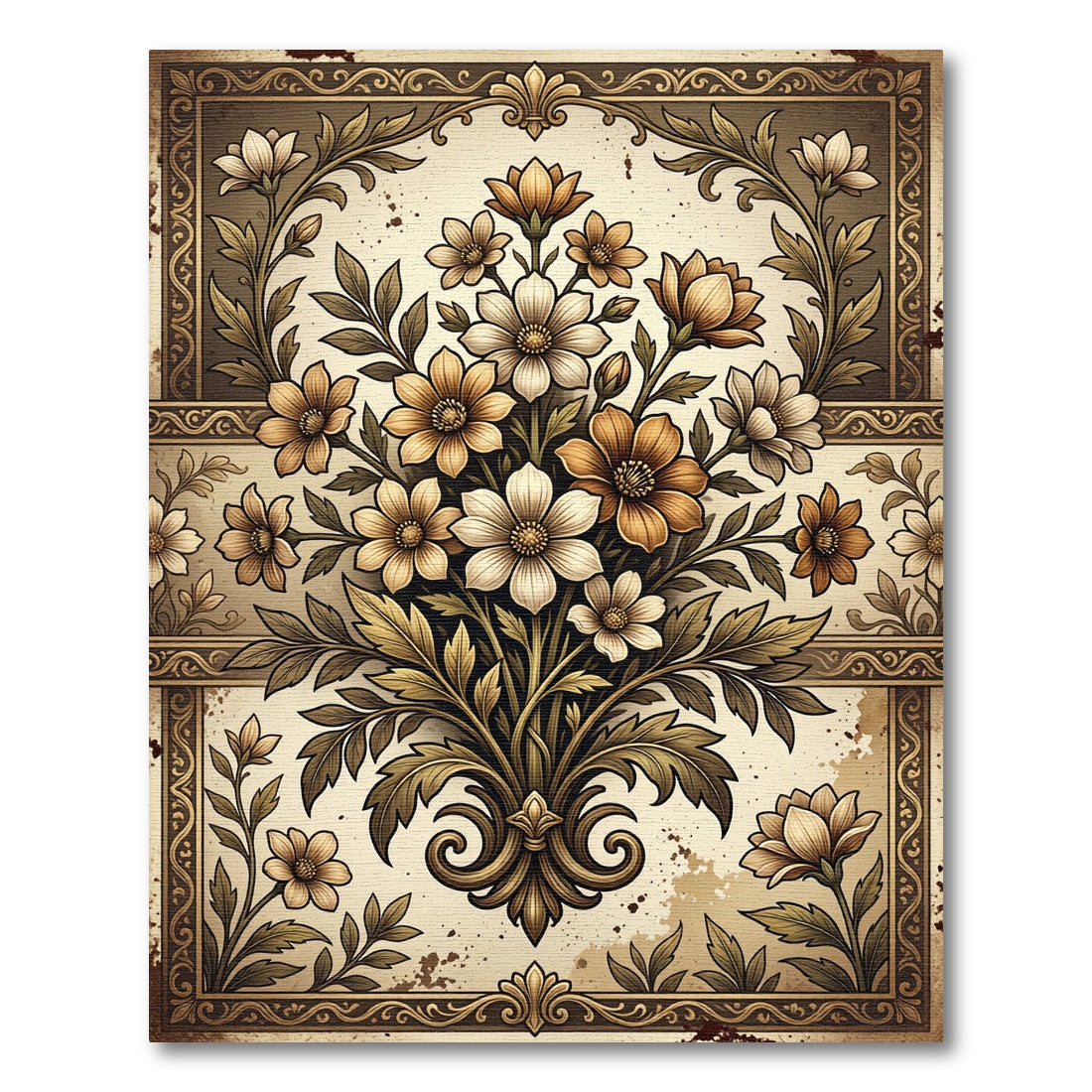 Golden Floral Botanical Sepia Bouquet Rug