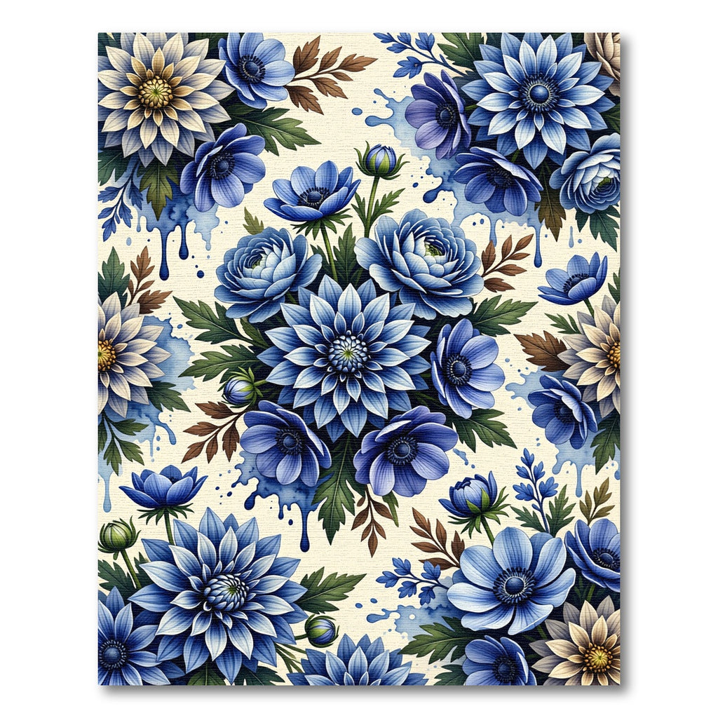 Vibrant Blue Floral Splash Arrangement Rug