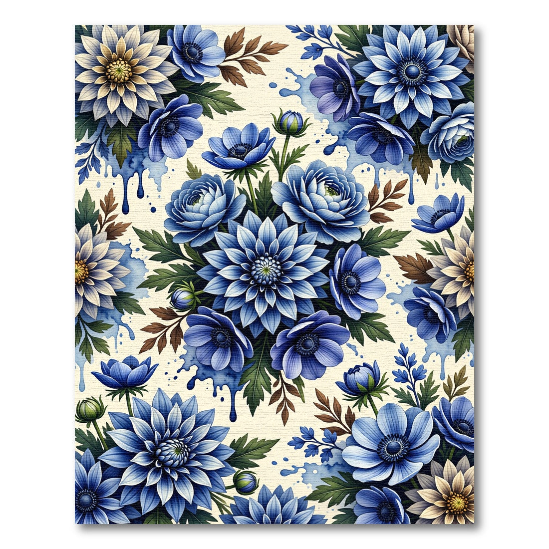 Vibrant Blue Floral Splash Arrangement Rug