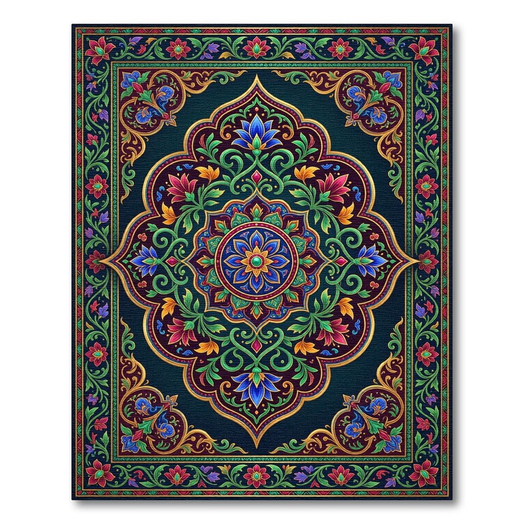 Intricate Floral Medallion Gold Border Rug